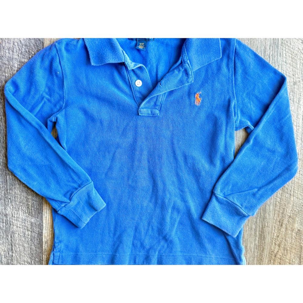 Polo Ralph Lauren Polo Shirt Boys 4T Blue Long Sleeve Pique Mesh Cotton Pony